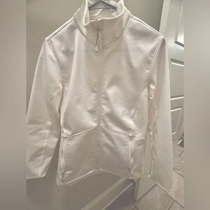 Bright white Under Armour cold-gear full zip jacket.